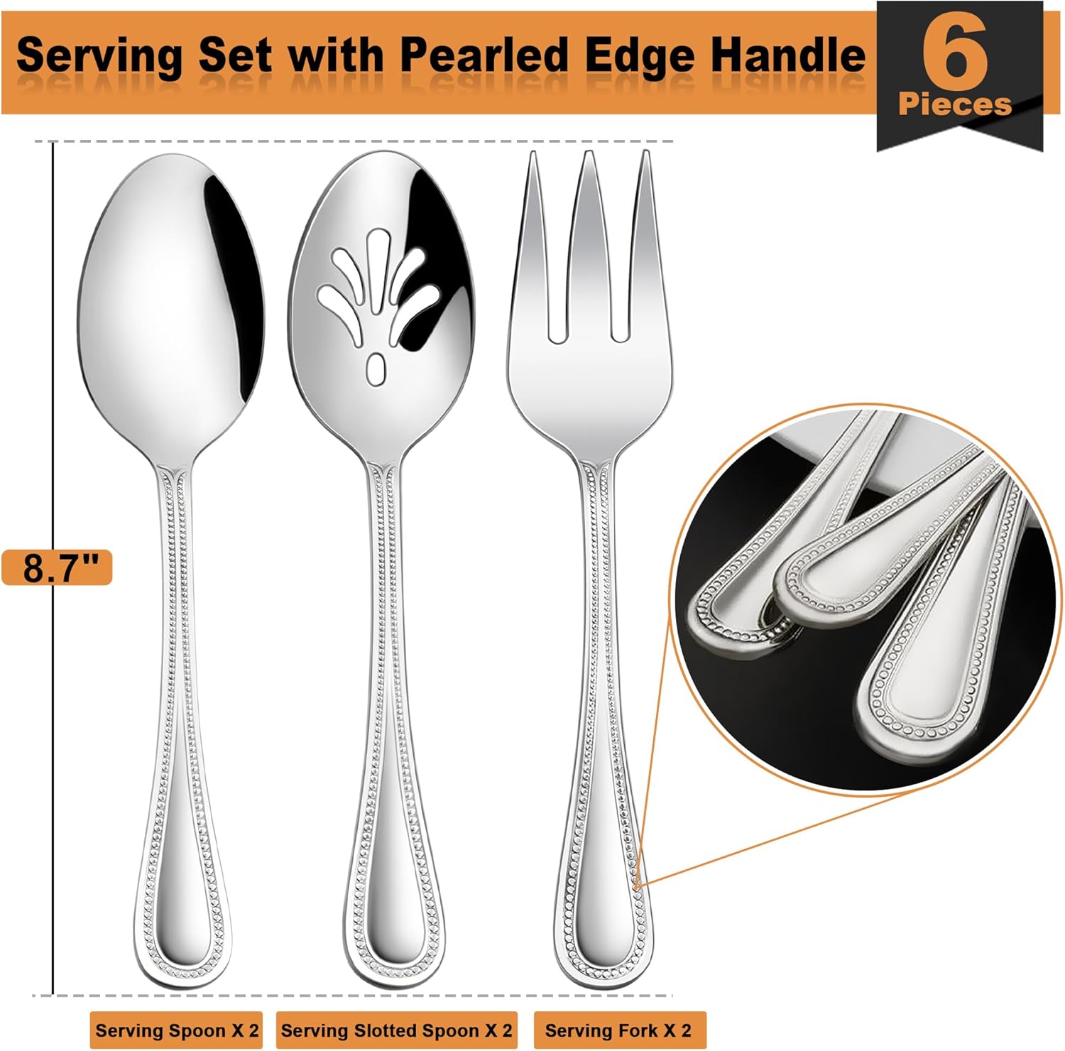 6 Pieces Serving Set, Stainl Steel Sierware Serving Utensils,