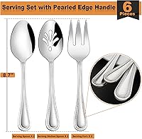 Vista 2 de HaWare 6 Pieces Serving Set, Stainless Steel Silverware Serving Utensils, Pearled Edge Hostess Silverware for Buffet Party Kitchen Restaurant
