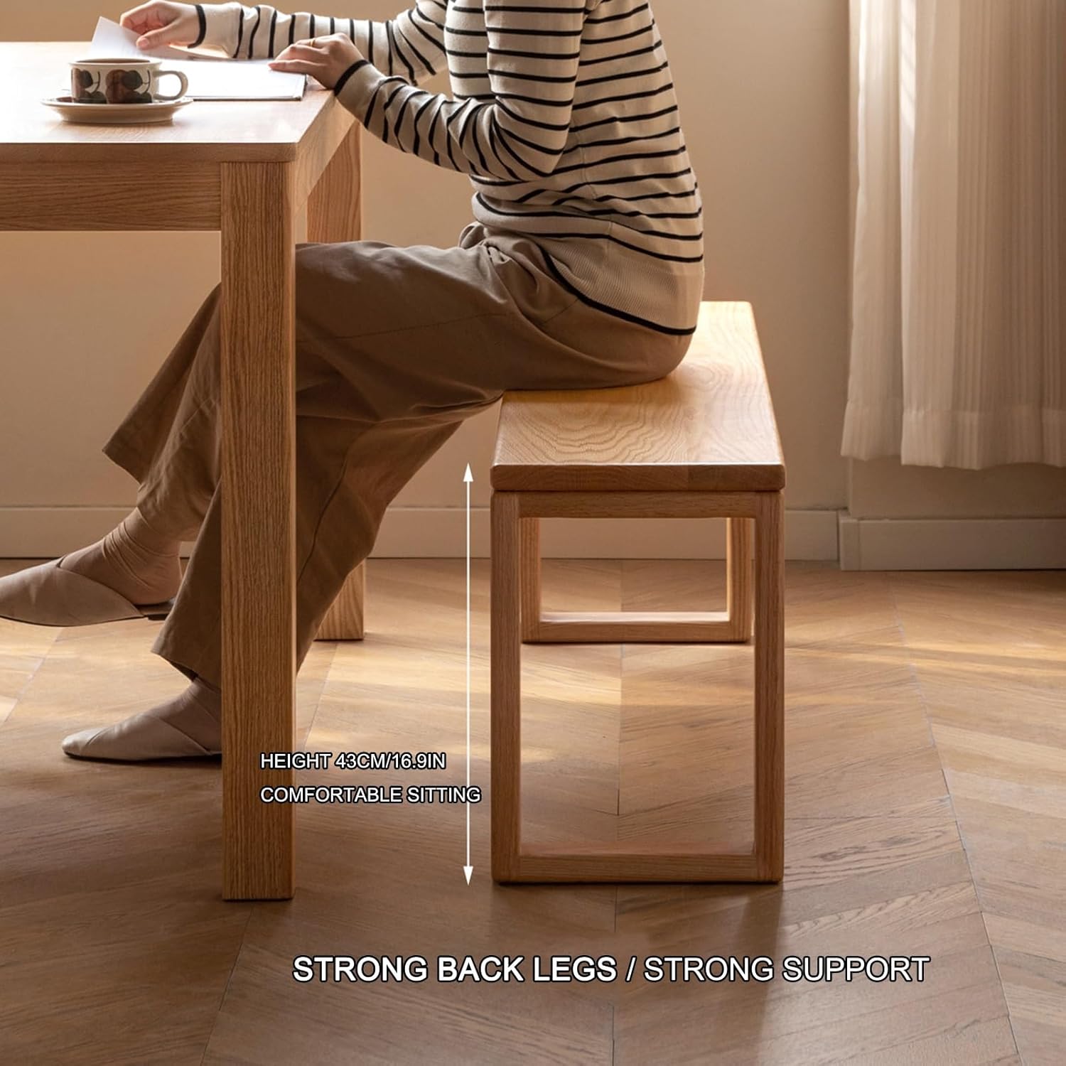 HARELA Oak Dining Bench, Kitchen Bench with Rounded Corner, Entryway Shoe Rack Bench, Furniture Wooden End of Bed Bench, for Home Kitchen Dining Living Room Entryway Restaurant(120cm/47.2in)