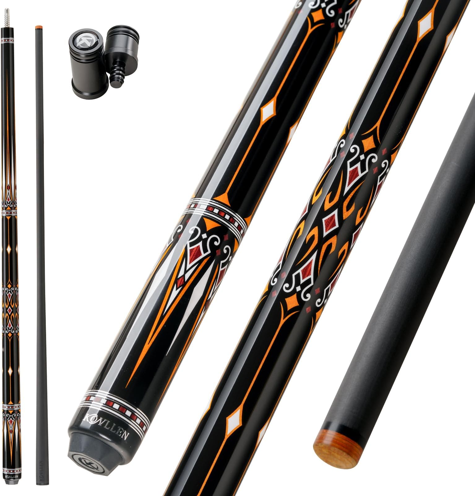KONLLEN Carbon Fiber Pool Cue Stick 58-inch Professional Pool Sticks for Adults Full Carbon Technology Low Deflection Pool Cue Billiard Cues with 12.5mm Tip (Easy to Control, Pro Taper, Ultra-Smooth)