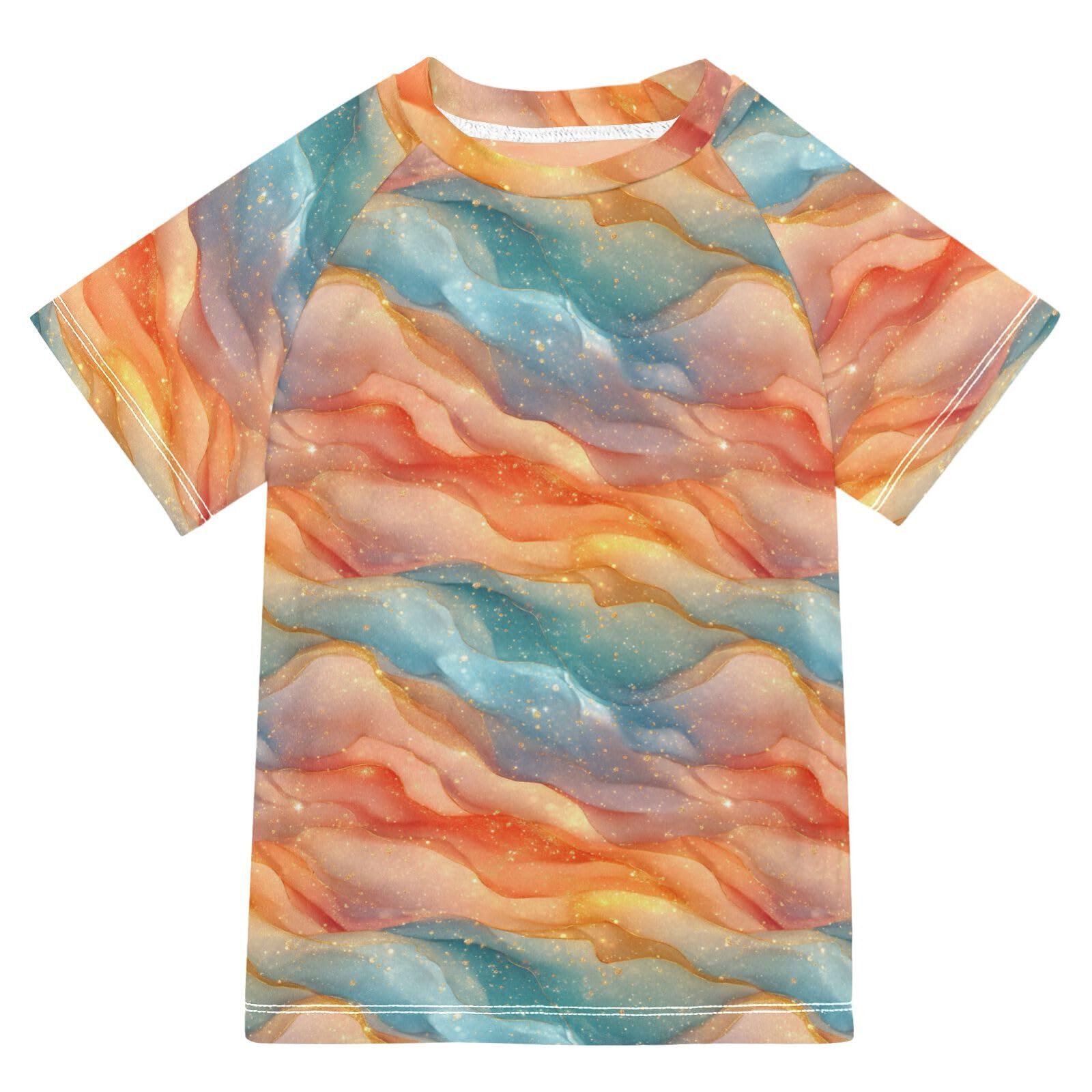 Rash Guard Bathing Suit Girls Short Sleeve Little Girls Swimsuit 4T Peach Teal Red