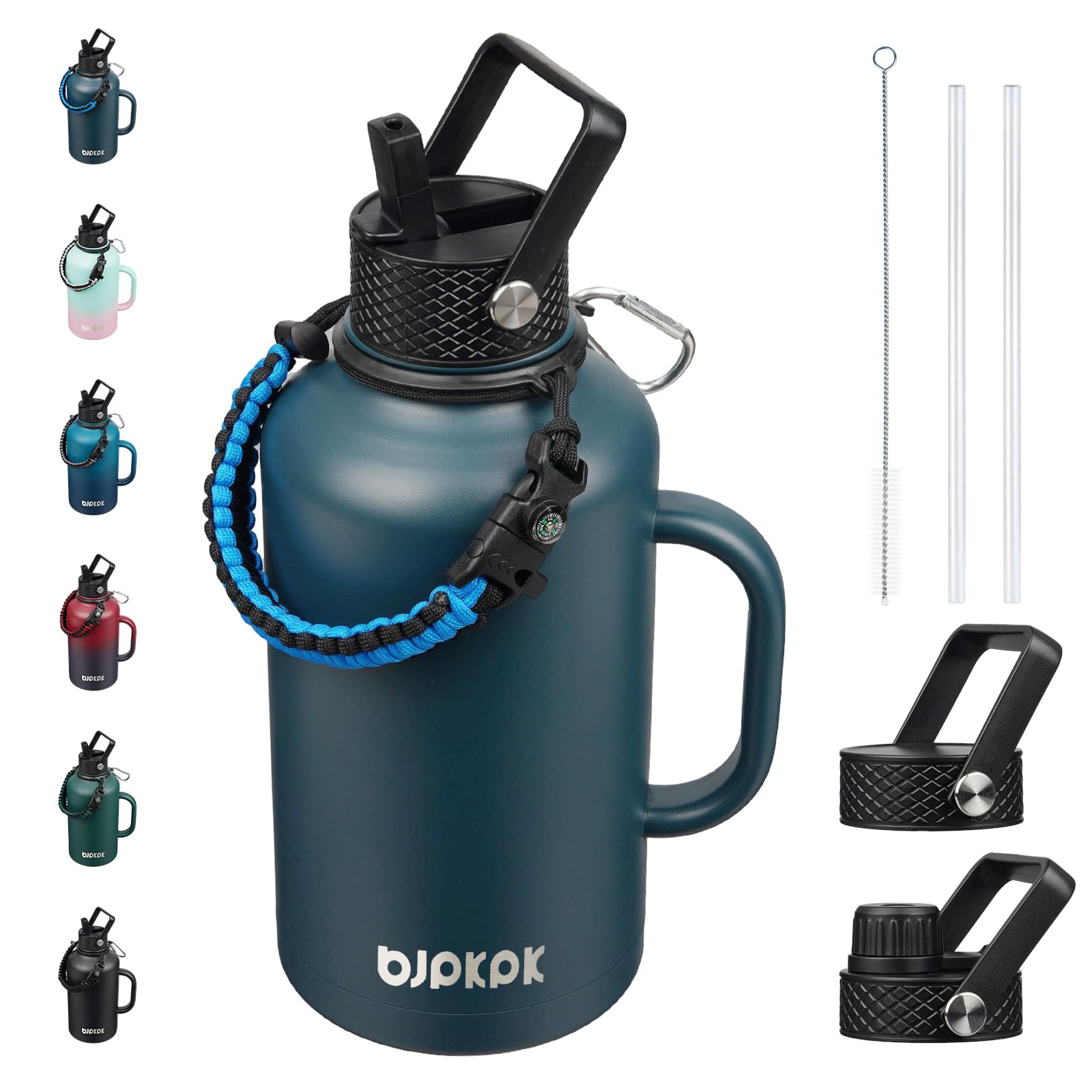 BJPKPK 64oz Insulated Water Bottle with Straw Lid Large Stainless Steel Jug