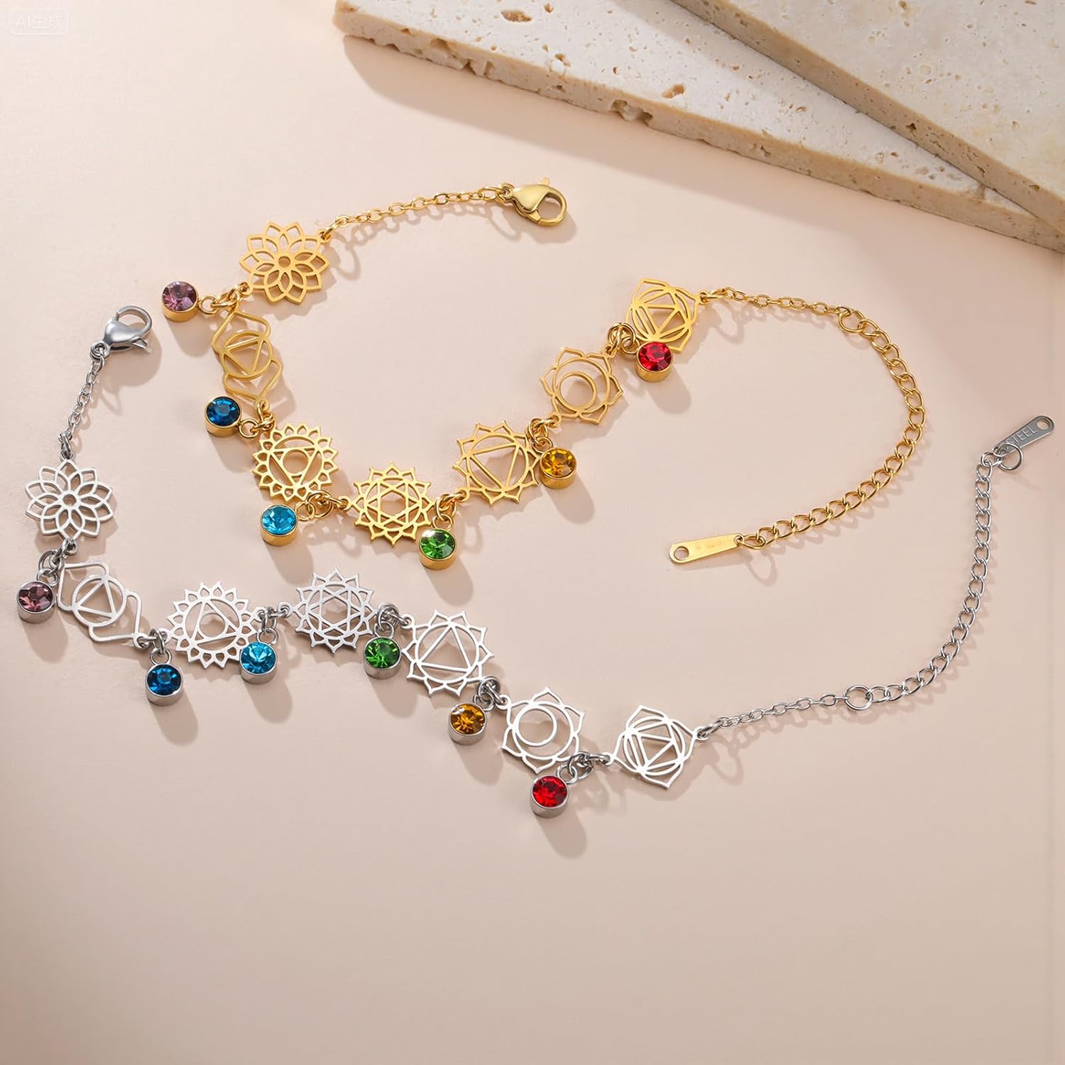 VASSAGO Chakra Bracelet for Women Stainless Steel 7 Chakras Charms Yoga Wrist Reiki Healing Bracelet Adjustable Sacred Geometry Jewelry for Women Friends Sister - Image 9