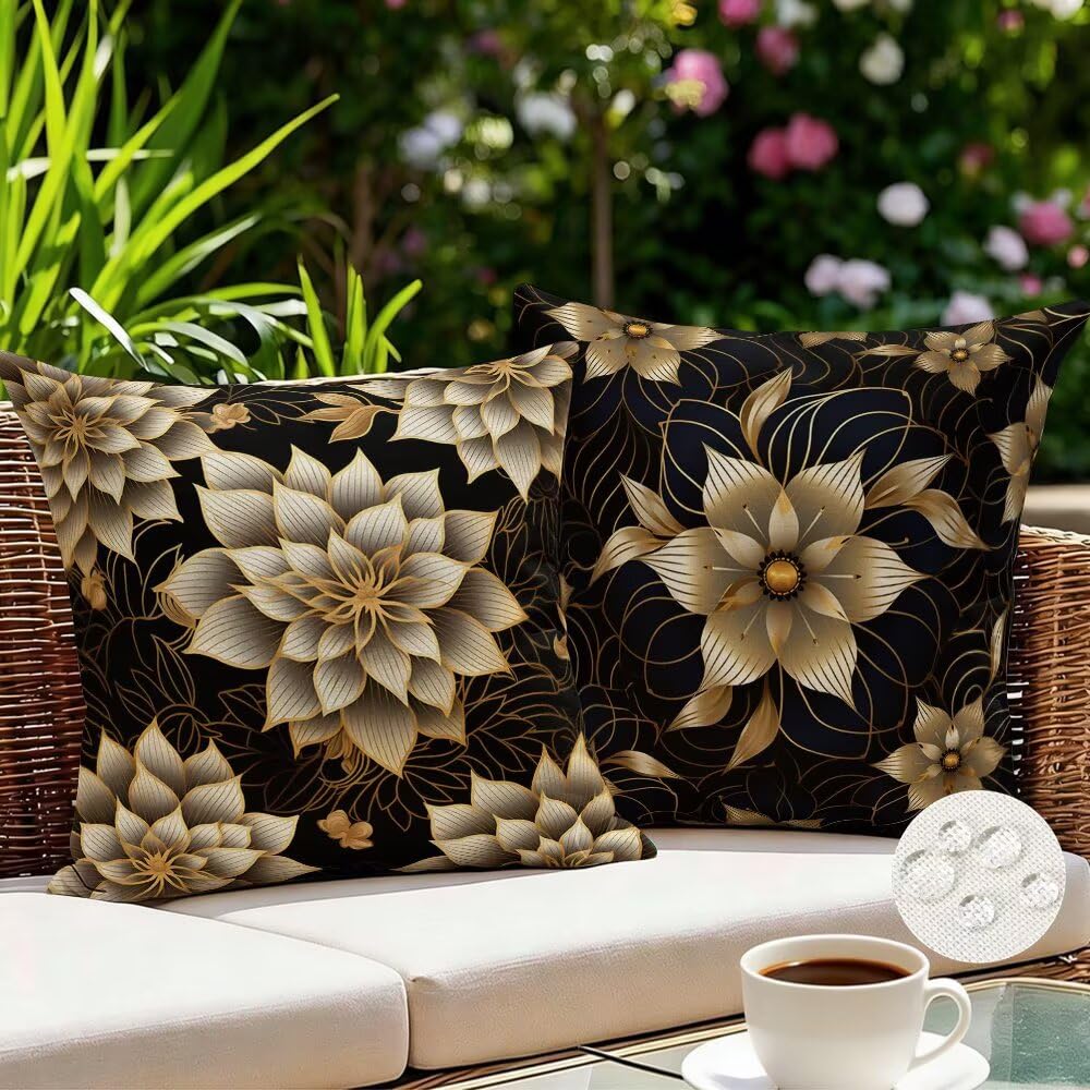 Housse de coussin 80x80 or imperméable aux finitions haut de gamme
