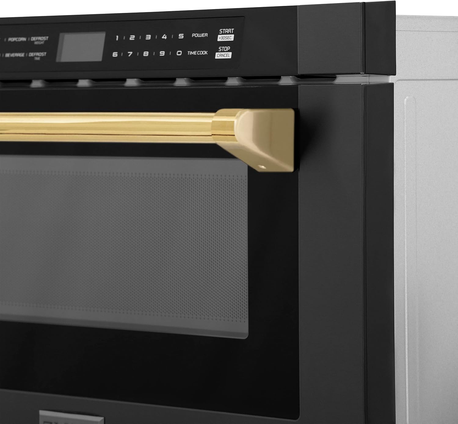 ZLINE Autograph Edition 24" 1.2 cu. ft. Built-in Microwave Drawer in Black Stainless Steel and Polished Gold Accents