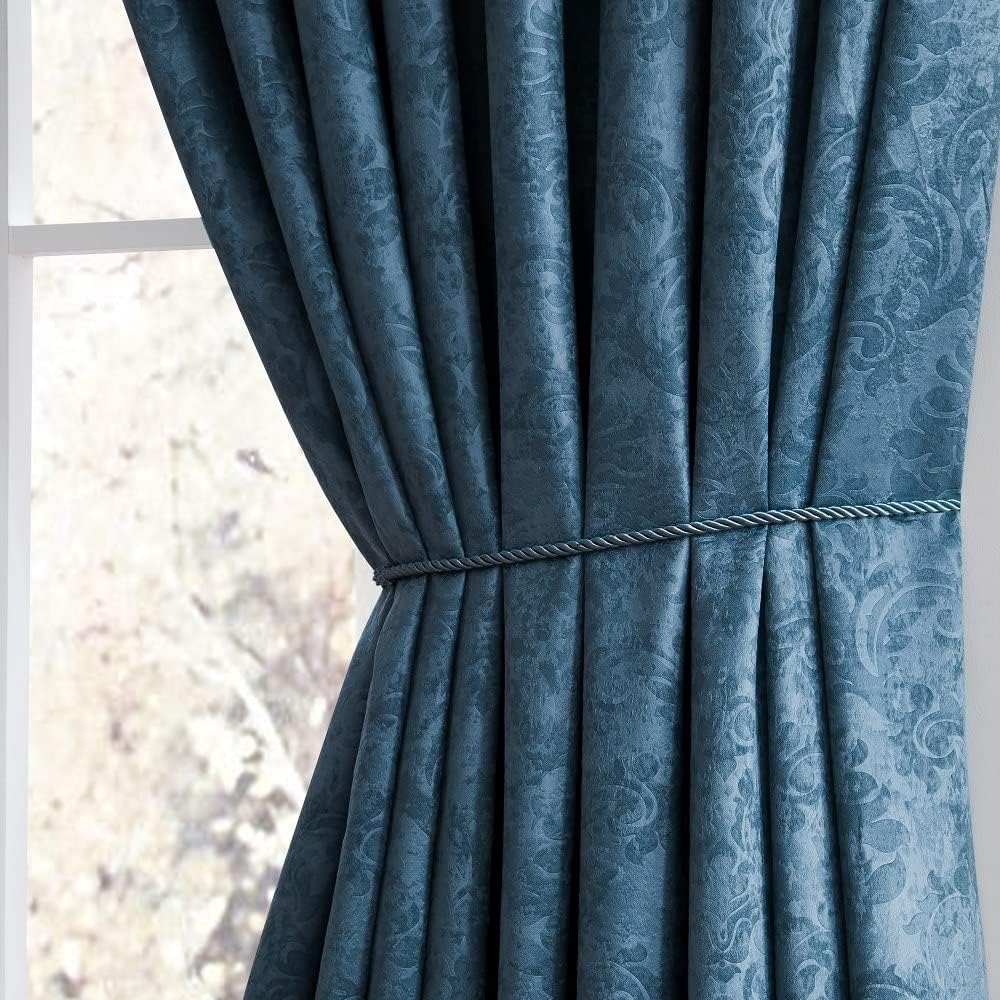 ASATEX Pair of 2 Blue Teal Color Privacy Room Dividers are 9 Feet (W) x 9 Feet (L) (108 x 108 Inches). Damask Embossed Room Separating Curtains Include 2 Free Tie-Backs. EVE 108” x 108” Teal