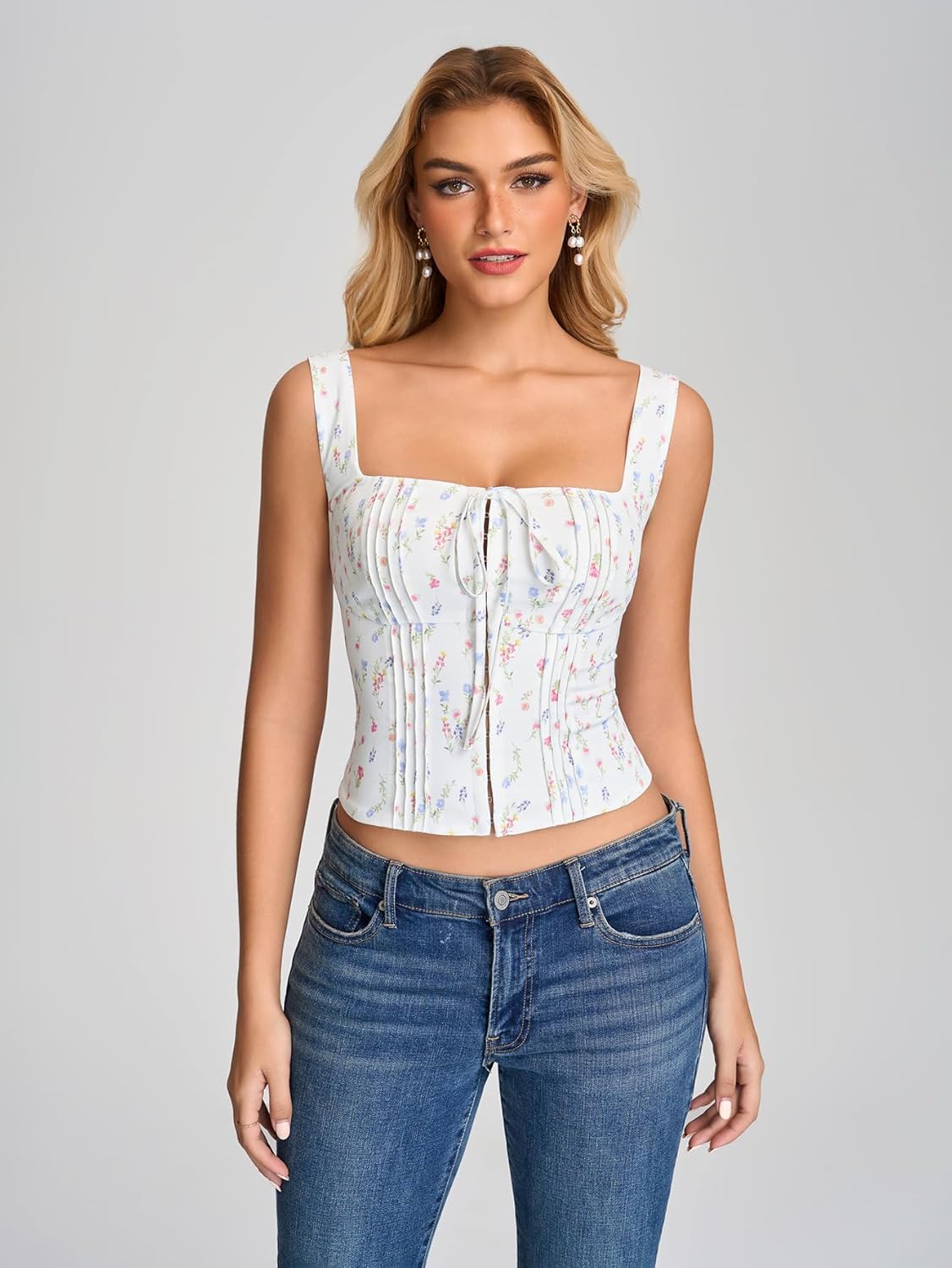 KUTUMAI Floral Corset Top Cute Tie Bustier Y2k Going Out Crop Tops for Women Summer 2026, Lace Up, Hook and Eye