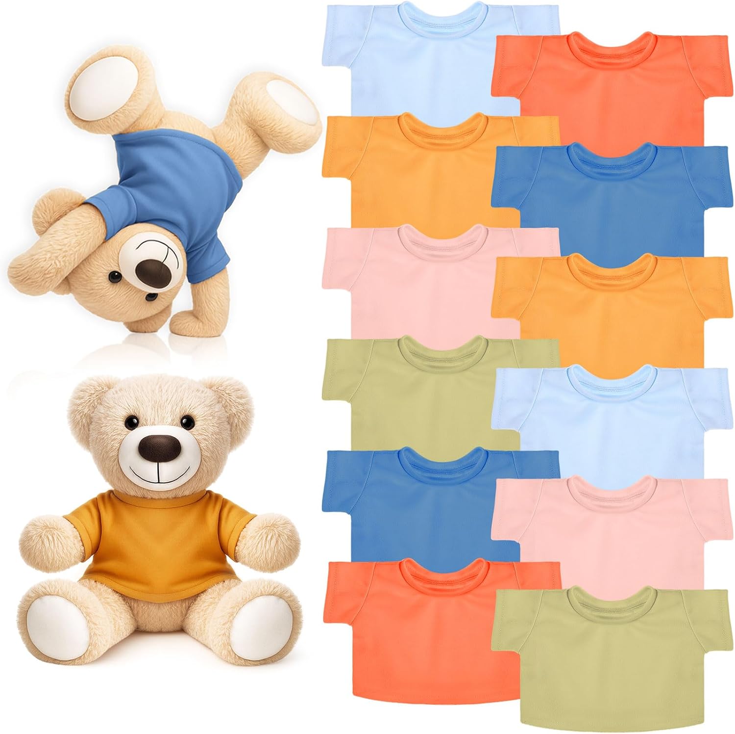 Skylety 12 Pcs DIY Bear Shirts Plush Bear Clothes Basic Tee Shirt Classic Toy Clothes Crew Neck Stuffed Animal Fit 14 to 18 Inches Stuffed Dolls Gifts (Multicolor)