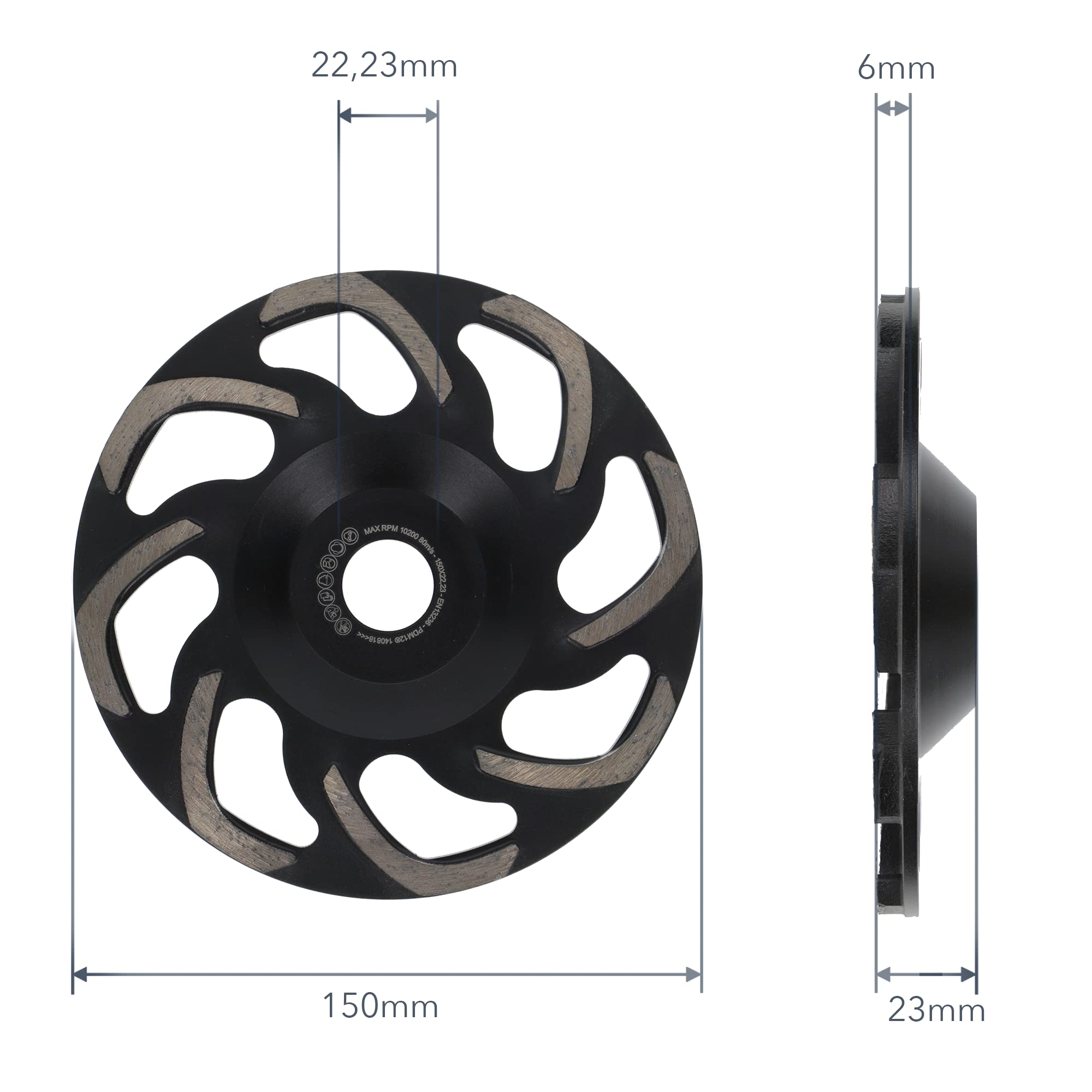 PRODIAMANT Profesjonalna diamentowa tarcza szlifierska beton Boomerang 150 mm x 22,2 ściernica diamentowa 150 mm do betonu, muru, kamienia