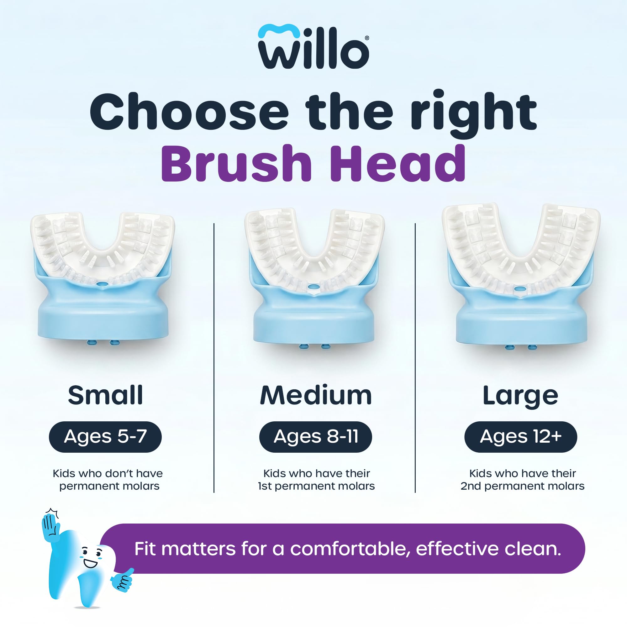 Willo BrushBot - Starter kit per bambini a forma di U, spazzolino automatico per bambini, timer da 2 minuti, connettività con app, setole morbide, ricaricabile, rimozione della placca, piccole bacche