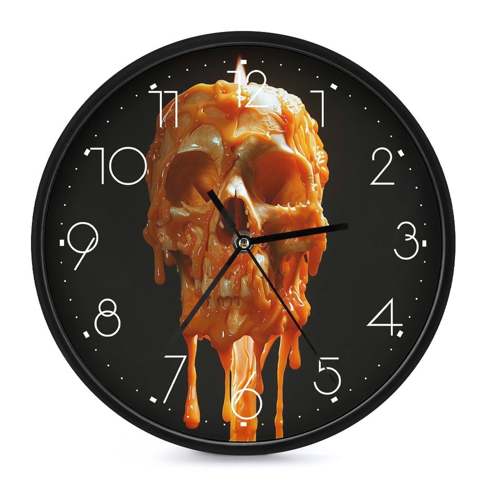 XOPEKVLAWM Wall Clock 10 Inch Non-Ticking Silent Modern Simple Style Round Decor Clocks Skull Melts And Drips Clock Decorative Battery Operated Wall Clocks for Home Office Living Room Bedroom Kitchen