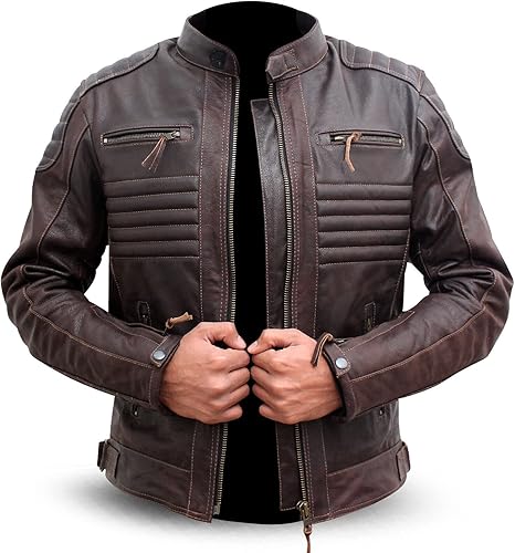 Miniatura 2 de Chaqueta clásica y elegante para hombre, de cuero auténtico, para motocicleta, motociclista