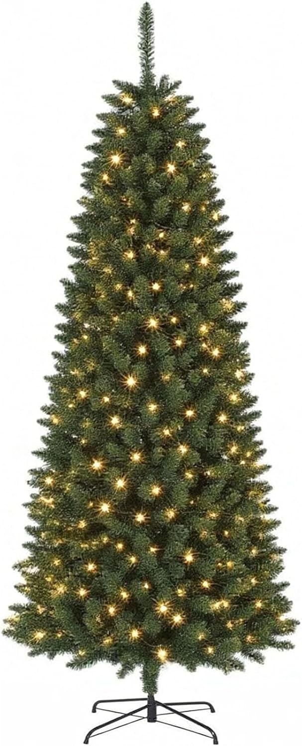 GAOMON Artificial Christmas Tree, Pre-Lit Pencil Christmas Tree, Skinny Xmas Trees with LED Light and Stand, Holiday Decoration for Home, Apartment, Office, Party (6FT)