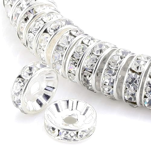 YouLuo 100 cuentas espaciadoras Rondelle redondas checas de cristal con diamantes de imitación sueltas, cuentas espaciadoras sueltas chapadas en