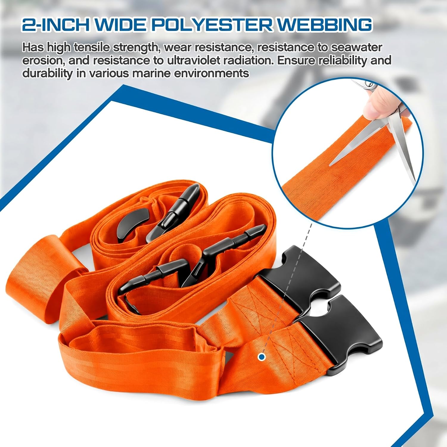 Hicarer 1 Set Outboard Motor Hoist Harness, 2-30 HP Engine Lift Strap, Heavy Duty Polyester Webbing with Buckles & Storage Bag, Universal Motor Tote Fit for Most Engine Models(Orange)
