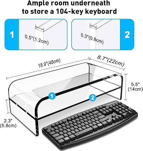 Miniatura 2 de AboveTEK Soporte de monitor acrílico de 2 niveles, elevador de computadora para oficina en casa, elevador de monitor transparente para