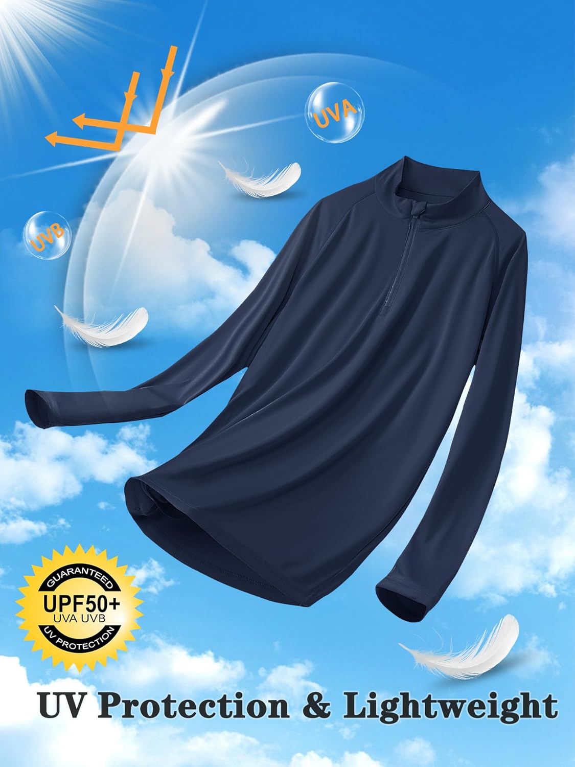 Men's UPF 50+ Sun Shirt Long Sleeve 1/4 Zip Quick Dry UV Fishing Shirt Athletic Pullover for Workout, Running, Hiking - Image 3