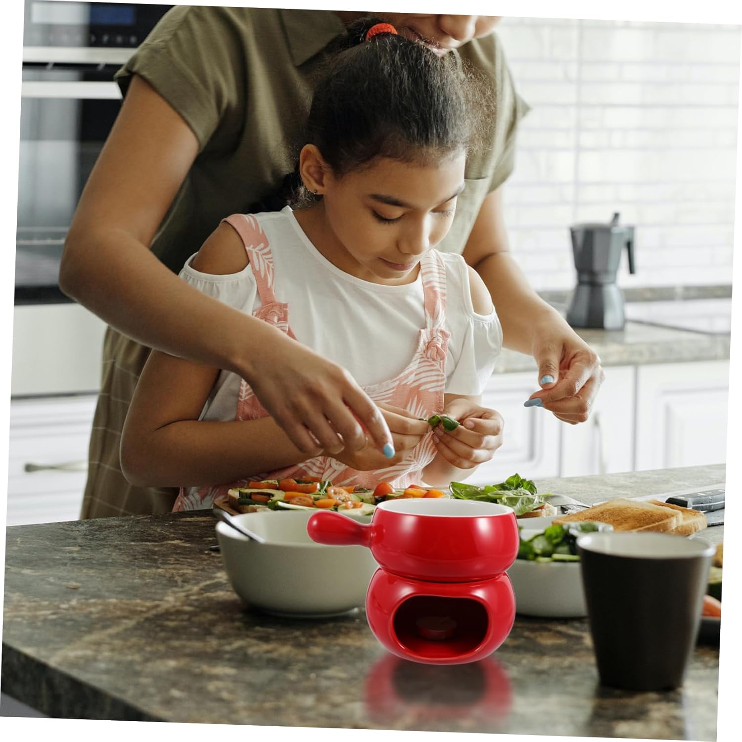 Amosfun Ceramic Cheese Melting Pot Handle Creative Chocolate Fondue Set for Parties Includes Forks Versatile Kitchen Tool for Melting Cheese and Chocolate