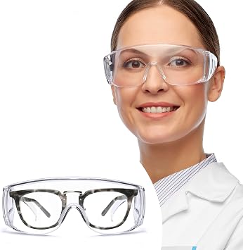 Safety glasses Industrial Goggles with Anti-fog Lens, Clear Safety glasses with Anti-Scratch Lens Goggles Inside EyeglassesTransparent