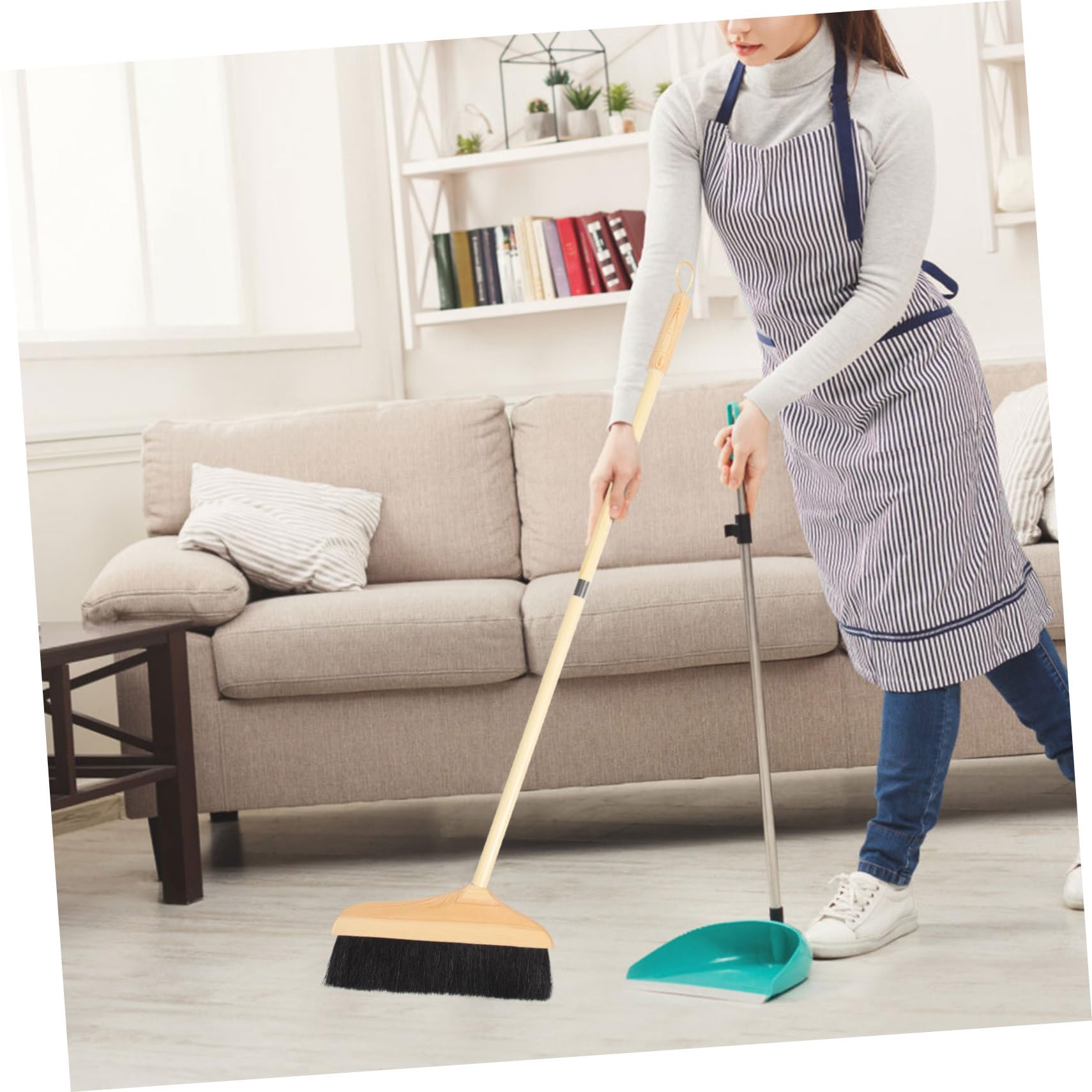 FRCOLOR Besen mit Langem Stiel für Bodenreinigung Staubbesen Teppichbesen Kehrbesen Reinigungsbesen für Innenbereiche Wohnmobilbesen Außenbesen Küchenbesen Bodenbesen Reinigungsset