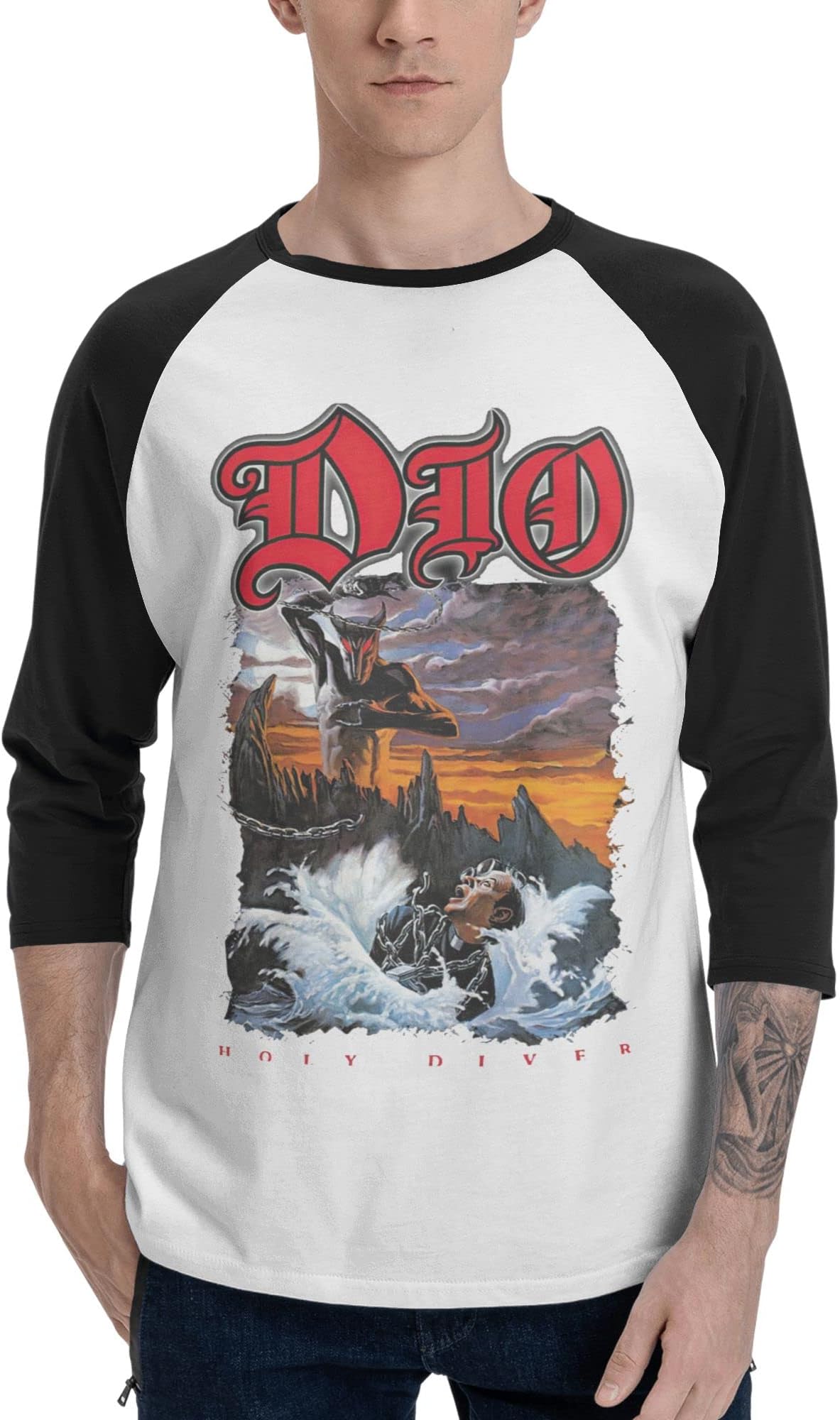 Men Basic Athletic Raglan 3/4 Sleeve Baseball Jersey T Shirt Black