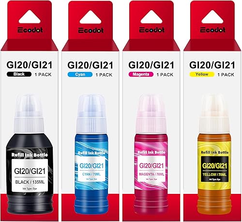 ecodot Botellas de tinta de repuesto compatibles de repuesto para impresoras Canon GI-21 GI21 GI-20 G3260 G2260 G1220 Supertank con cable todo en