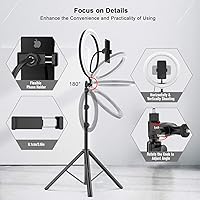 Vista 5 de Anillo de luz grande de 12 pulgadas con soporte y soporte para teléfono, soporte de trípode ajustable de 66 pulgadas con bolsa de transporte