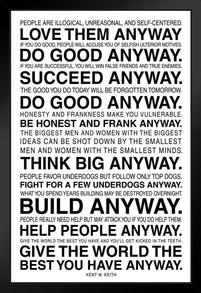 ProFrames Anyway The Paradoxical Commandments Kent Keith Motivational 14x20 inches Black 180364