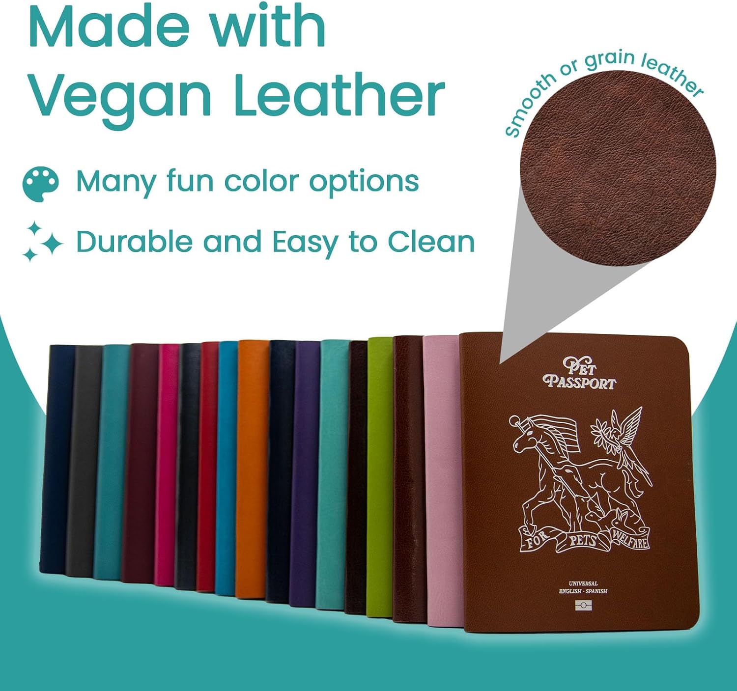 Color Premium PU Leather stitch-sewn Pet Passport Medical Record for Pet Health and Vaccination English + Spanish for Cat, Dog, Puppy and Kitten (Brown Leather, Single) image 3
