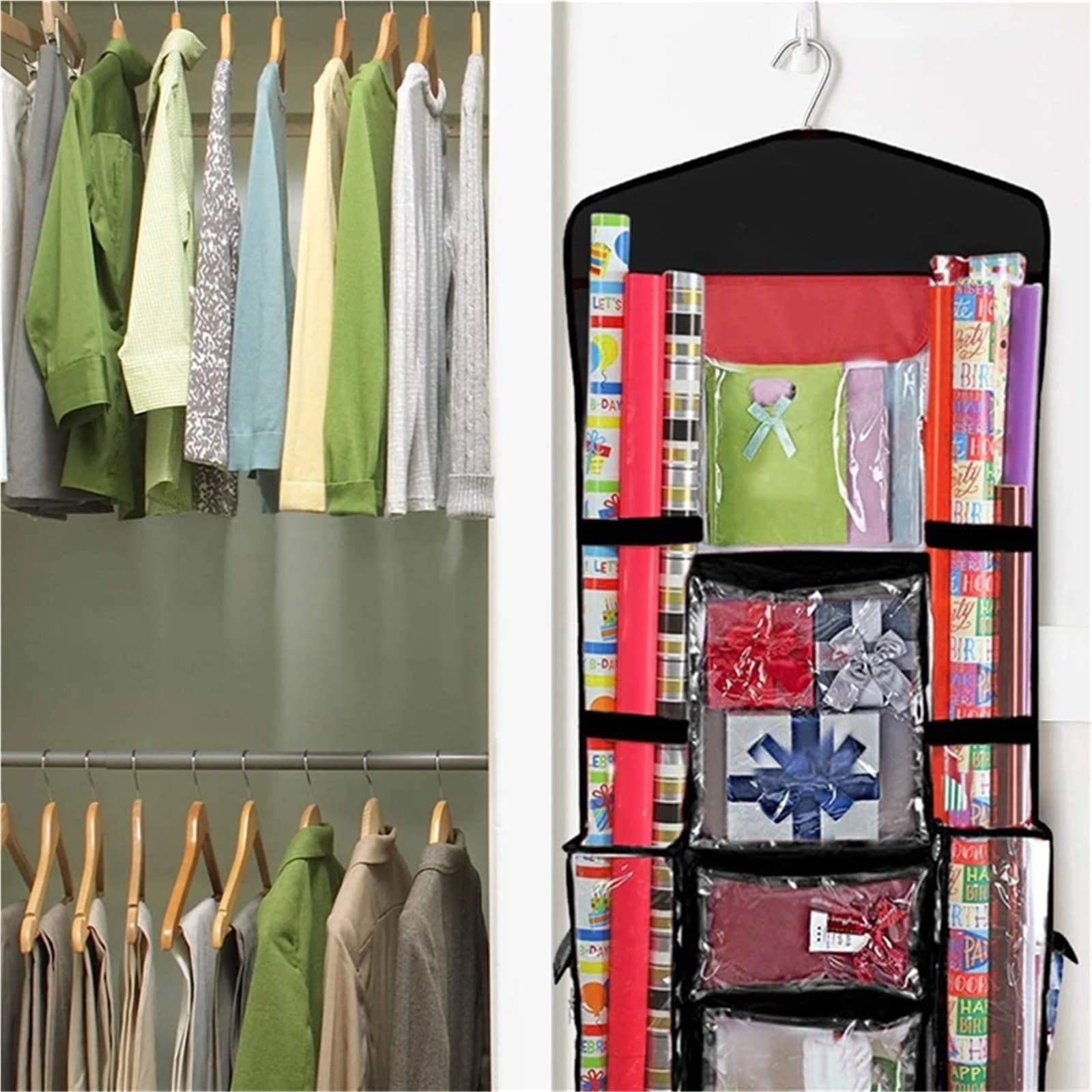 Geschenkpapier Aufbewahrung 37x16 In Hanging Gift Bag Organizer With Multiple Pockets Hanging Gift Wrapping Paper Storage Gift Organizer