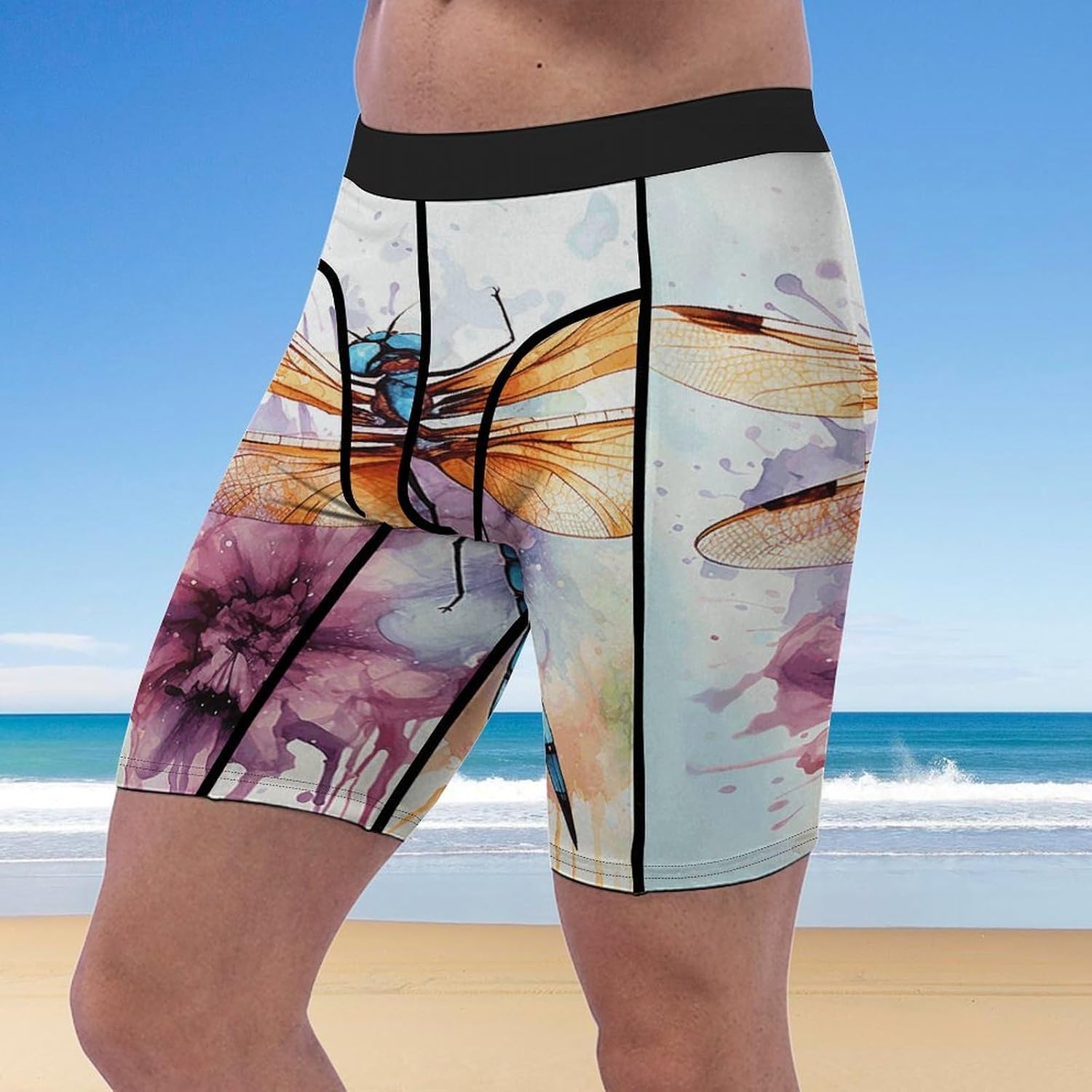 Dragonfly Watercolor Painting Compression Shorts Men Spandex Sport Shorts Workout Performance Baselayer Underwear