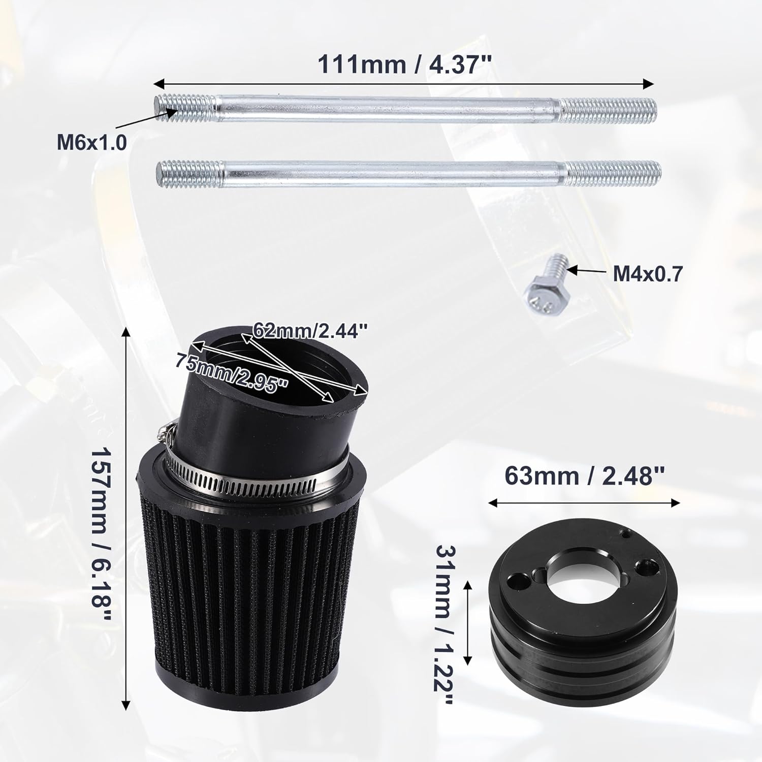 X AUTOHAUX 1 Set Upgraded Air Filter Intake Kit Engine Air Cleaner for Honda Clone GX160 GX200 202cc 6.5 HP for Go-Karts & Mini Bikes Black