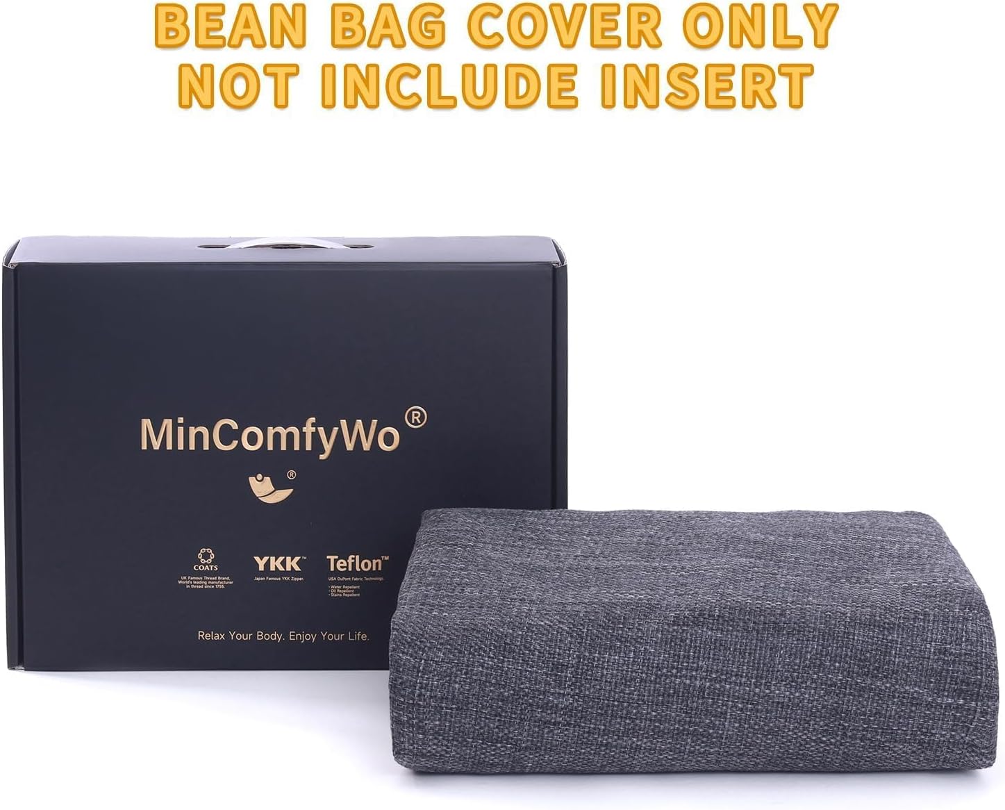 4FT Bean Bag Chair for Adults, Oversized Bean Bag Sofa, Soft Supportive Bean Bags with Durable Removable Cover for Living Room, Bedroom, Gaming Room, Kids & Teens-Cover-Olefin-Dark Grey