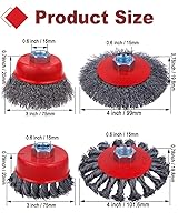 Vista 2 de Rocaris Paquete de 6 cepillos para amoladora angular de 4 1/2 pulgadas, cepillo para taza de rueda de alambre de 3 y 4 pulgadas, trenzado y rizado