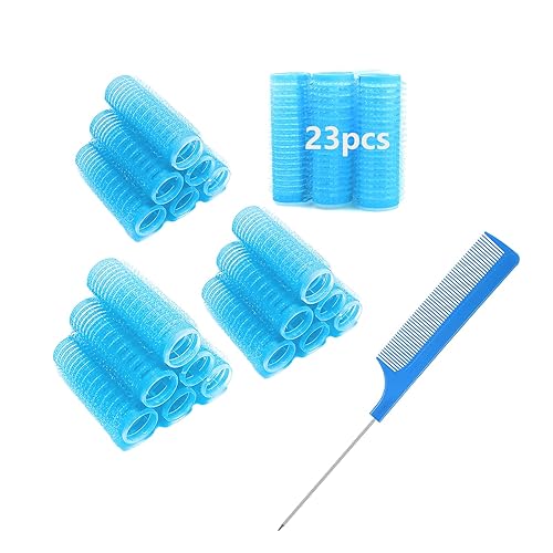 Juego de 24 rodillos autoadhesivos sin calor para peluquería profesional y peluquería de bricolaje, rizadores de pelo medianos cortos con peine de
