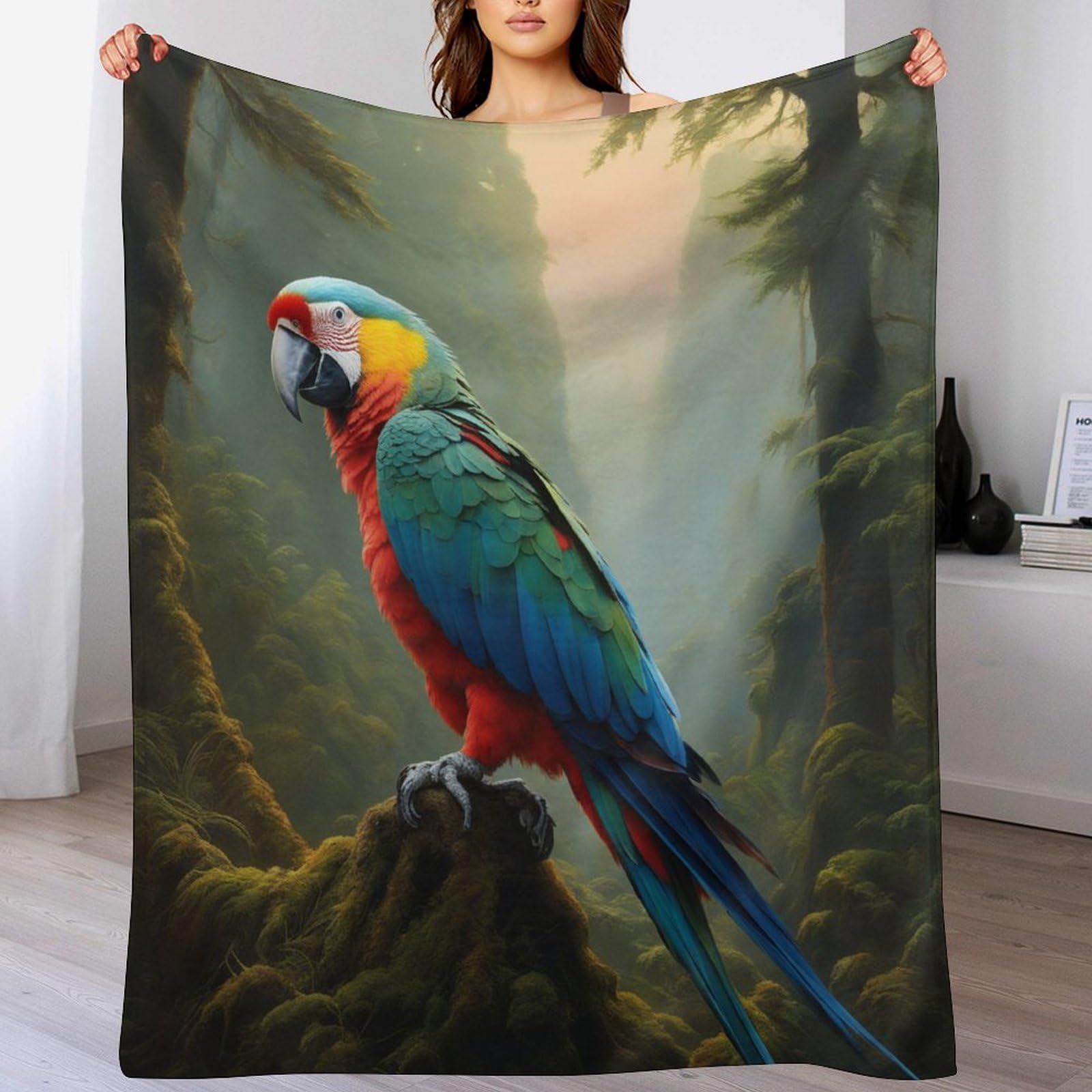 Couverture Polaire Perroquet Chaude et Légère en Peluche Super Douce 180x200