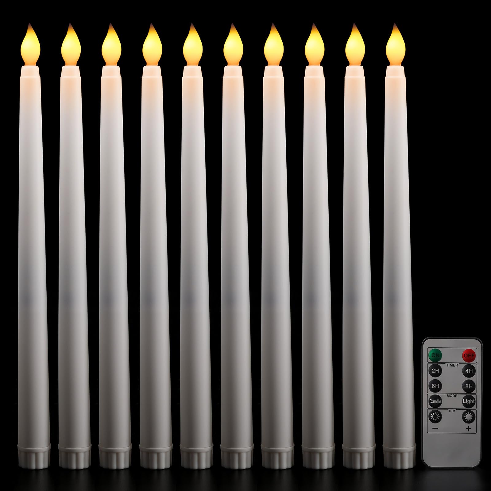 PTSBENCO LED Candles Taper Candles with Timer, 10pcs Battery Operated Flameless LED Candle Set for Home Room Party Halloween Christmas Table Centrepieces Decorations, White