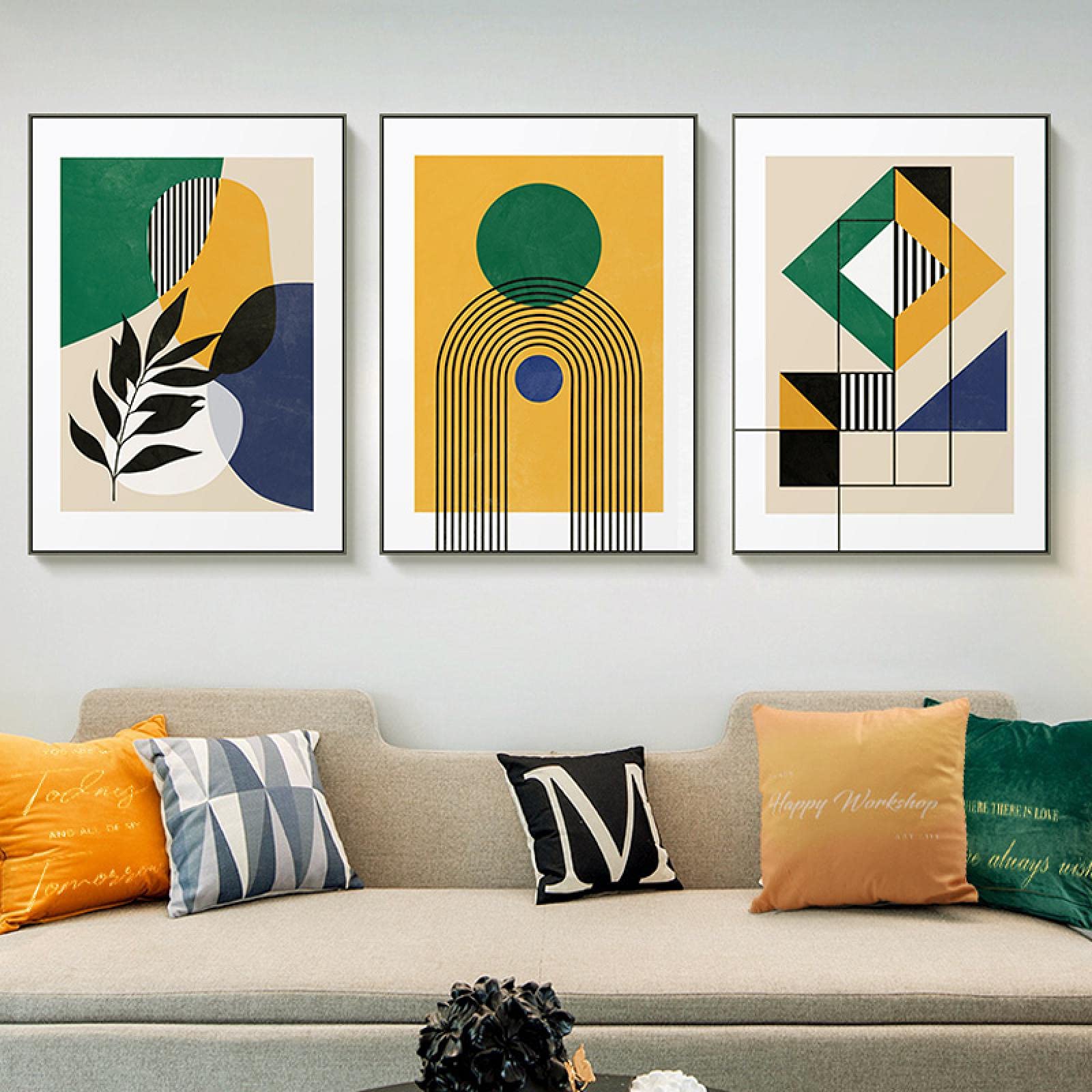 Peintures mur Art de style moderne abstrait triptyque géométrique - 8