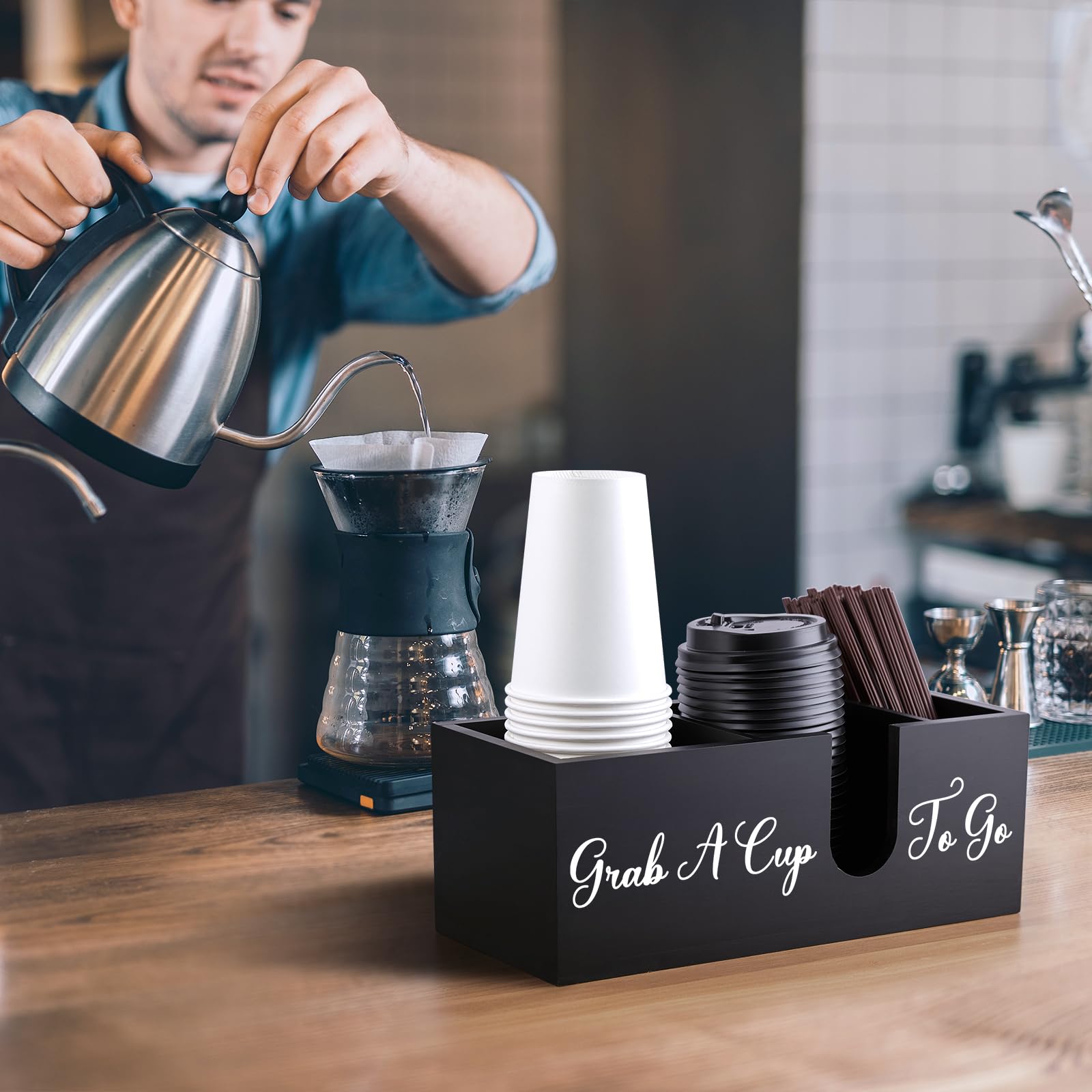 Organiseur De Station De Café, 5 Copartients En Bois, Organisateur D