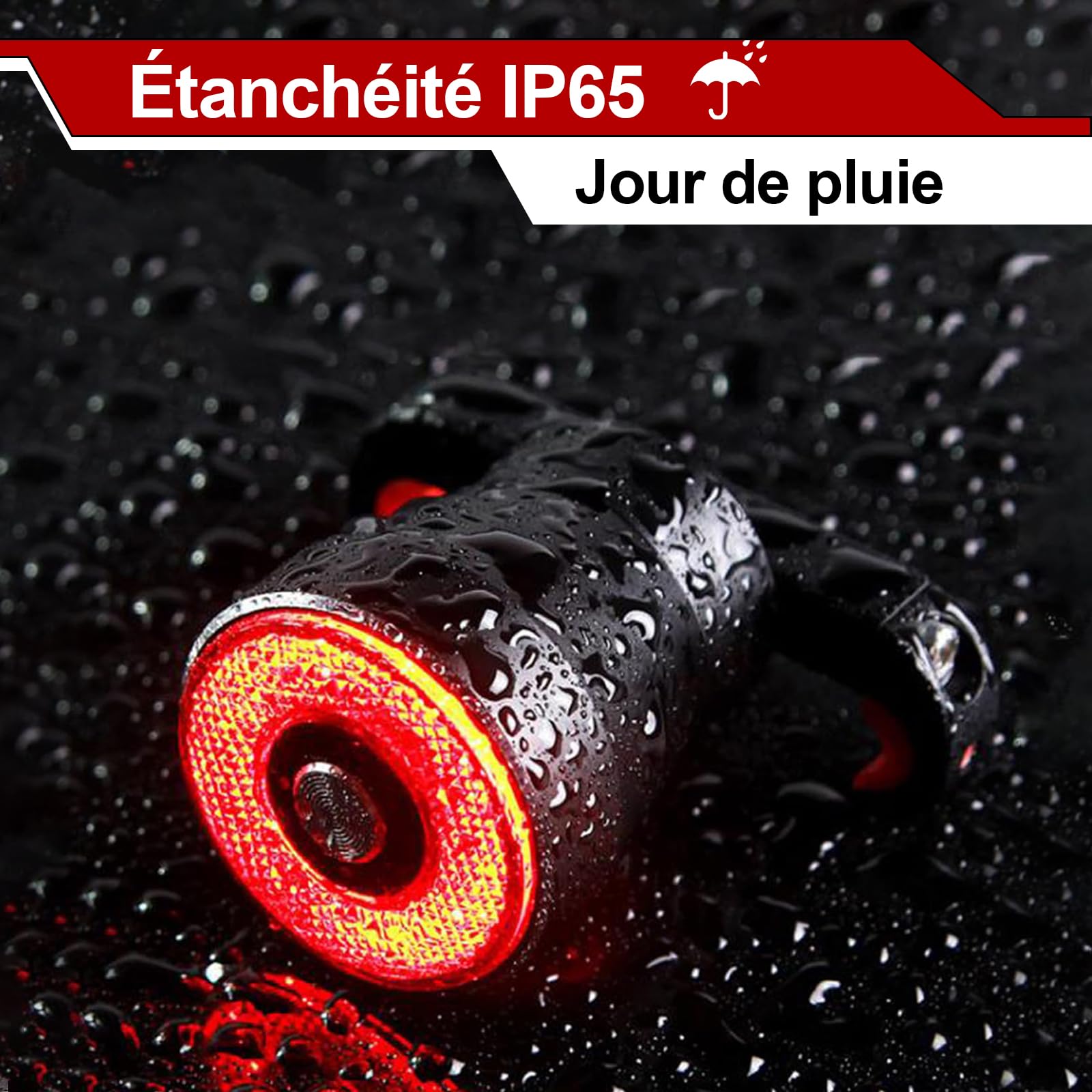EBUYFIRE Feu arrière vélo Intelligent USB Rechargeable IPx6 Etanche 4 Modes LED
