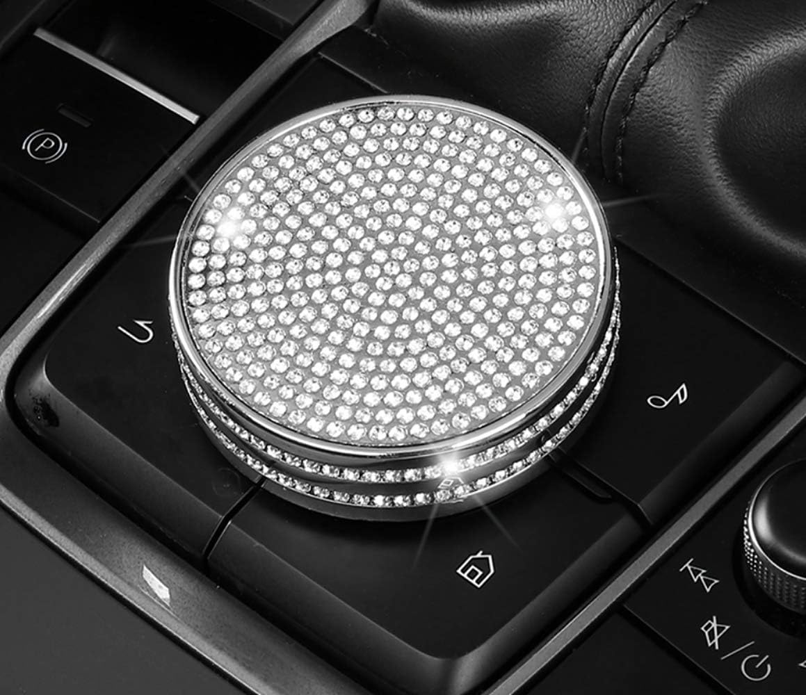 Bling Interior Accessories Fit for Mazda 2019-2025 Mazda3 CX-30 Multimedia knob Air Conditioning knob Rhinestone Decoration Applique Ring Applique Cover (Multimedia knob Cover)