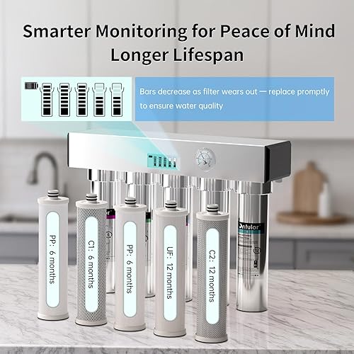 Miniatura 5 de Ontulor S2OP-U1 Sistema de filtro de agua para debajo del fregadero, sistema de filtración sin tanque de acero inoxidable de 0.01 micrones con