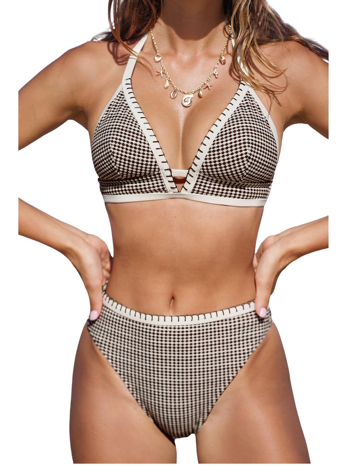 CUPSHE Vrouwen Bikini Sets Tweedelig Badpak V-hals Kleurblok Badpak Knipsel Crisscross Back Self Tie Badmode, Zwart, XL