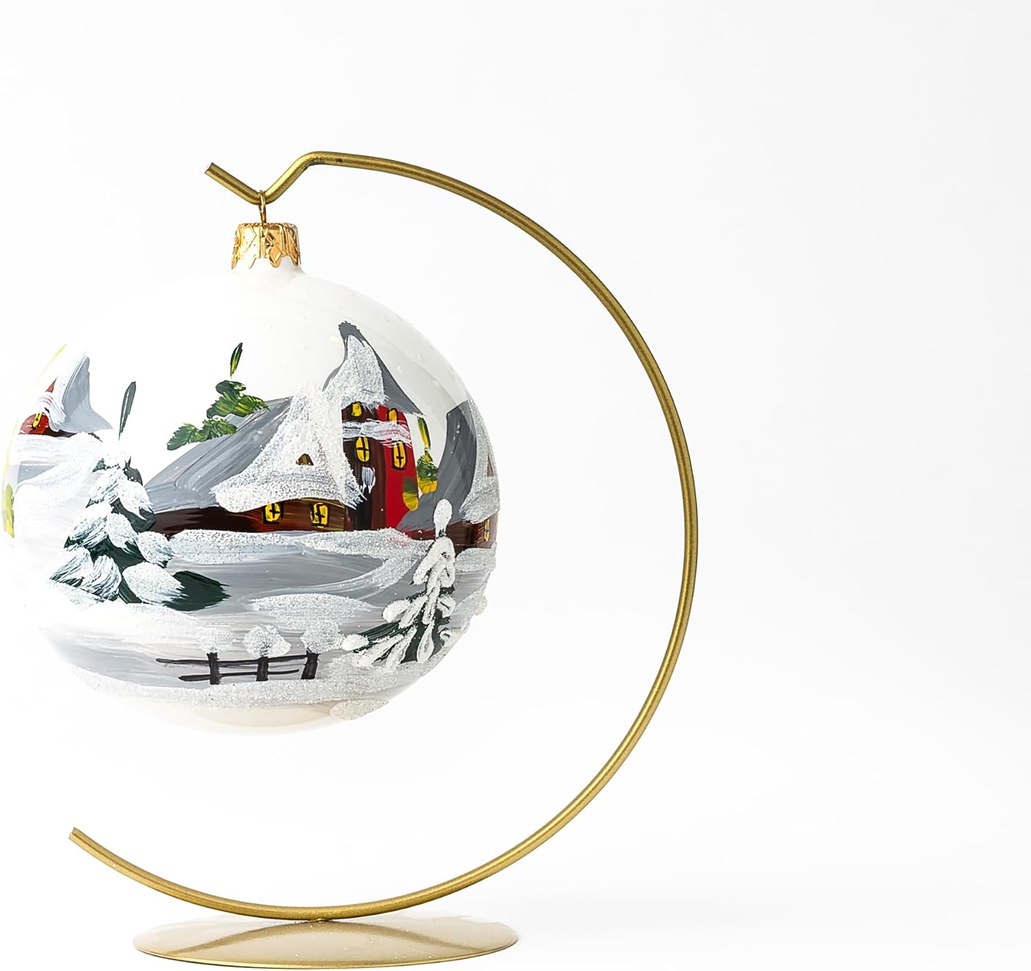 White Glossy Christmas Ornament Polish Blown Glass Ball Medium Bauble 5 inch/120mm Hand Painted The First Snow