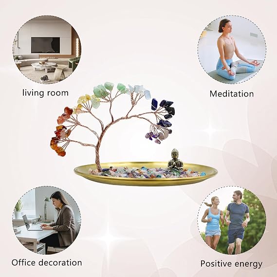 Seven Chakra Crystal Tree with Buddha Statue - Money Tree Meditation Accessories Decorative Home Accessories Yoga for Good Wealth Health Luck Buddha Home Decor