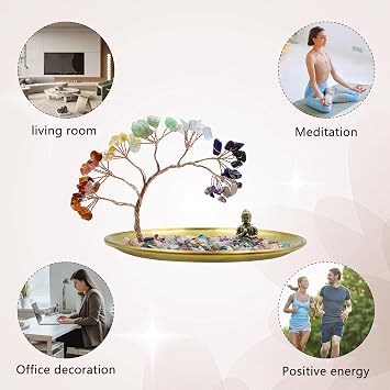 Seven Chakra Crystal Tree with Buddha Statue - Money Tree Meditation Accessories Decorative Home Accessories Yoga for Good Wealth Health Luck Buddha Home Decor