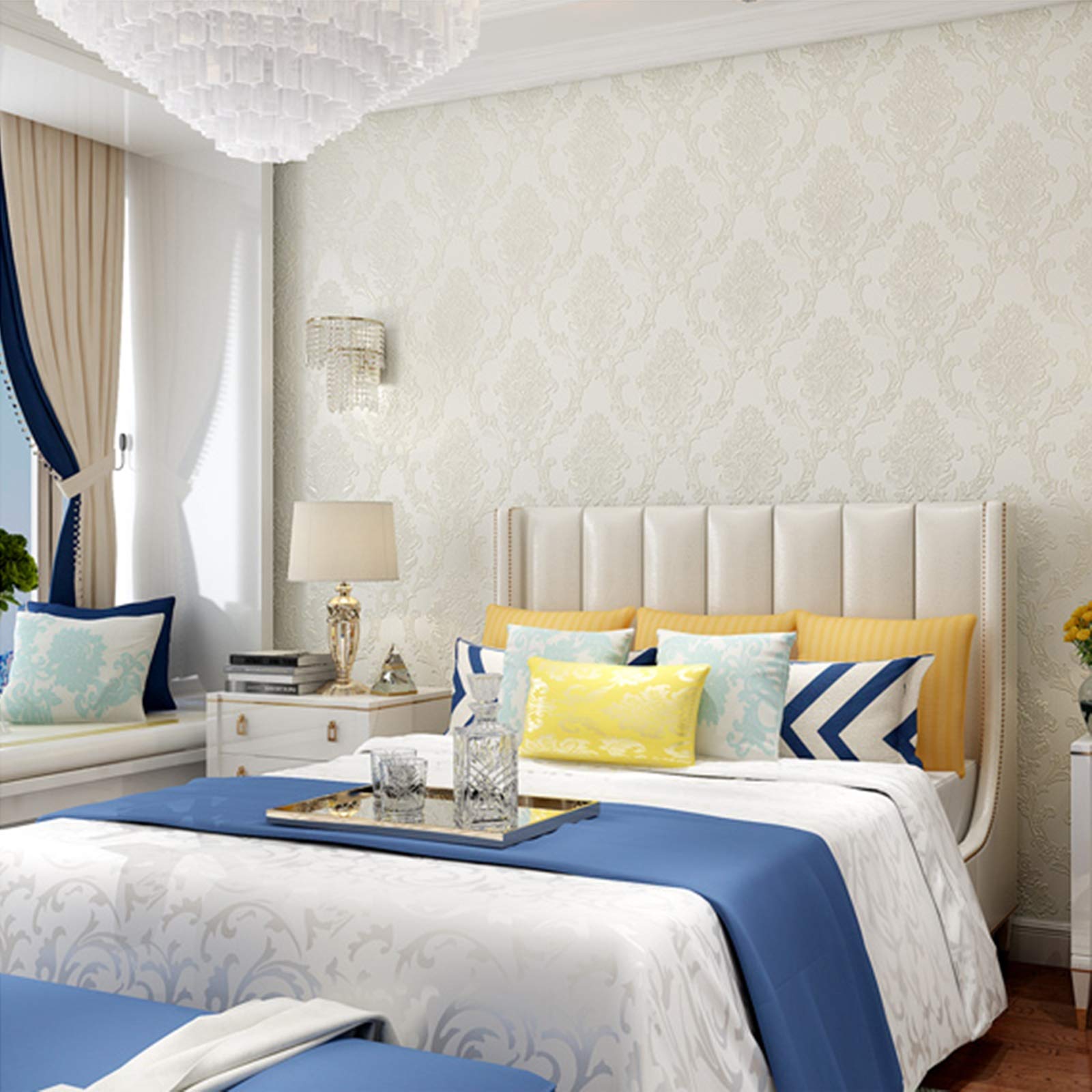 Carta da parati Carta Da Parati Autoadesiva Bianca European 3d Flowers Camera Da Letto Soggiorno TV Carta Da Parati TV, 0.53x3m / 0.53x6m / 0.53x9m (Size : 0.53X6M)