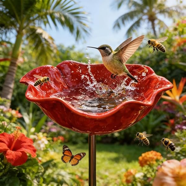 Bienentränke für den Garten, 65 cm Metall-Blumen-Gartenstecker Vogeltränke, Insektentränke für Bienen und Schmetterlinge, Futterschale – für den Rasen (3pcs) - 5