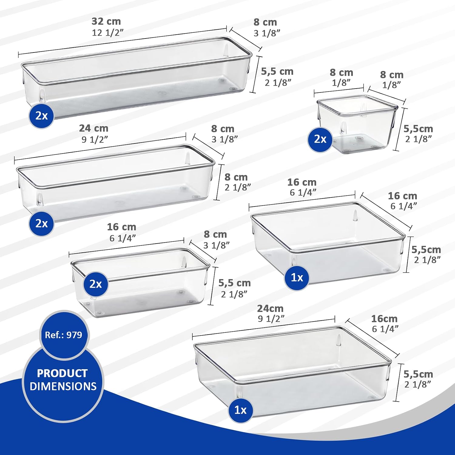 Acrimet Organizador Modular para Gavetas, Bancadas e Armários, Plástico Transparente, Kit com 10 Potes Tamanhos Sortidos, 979.0