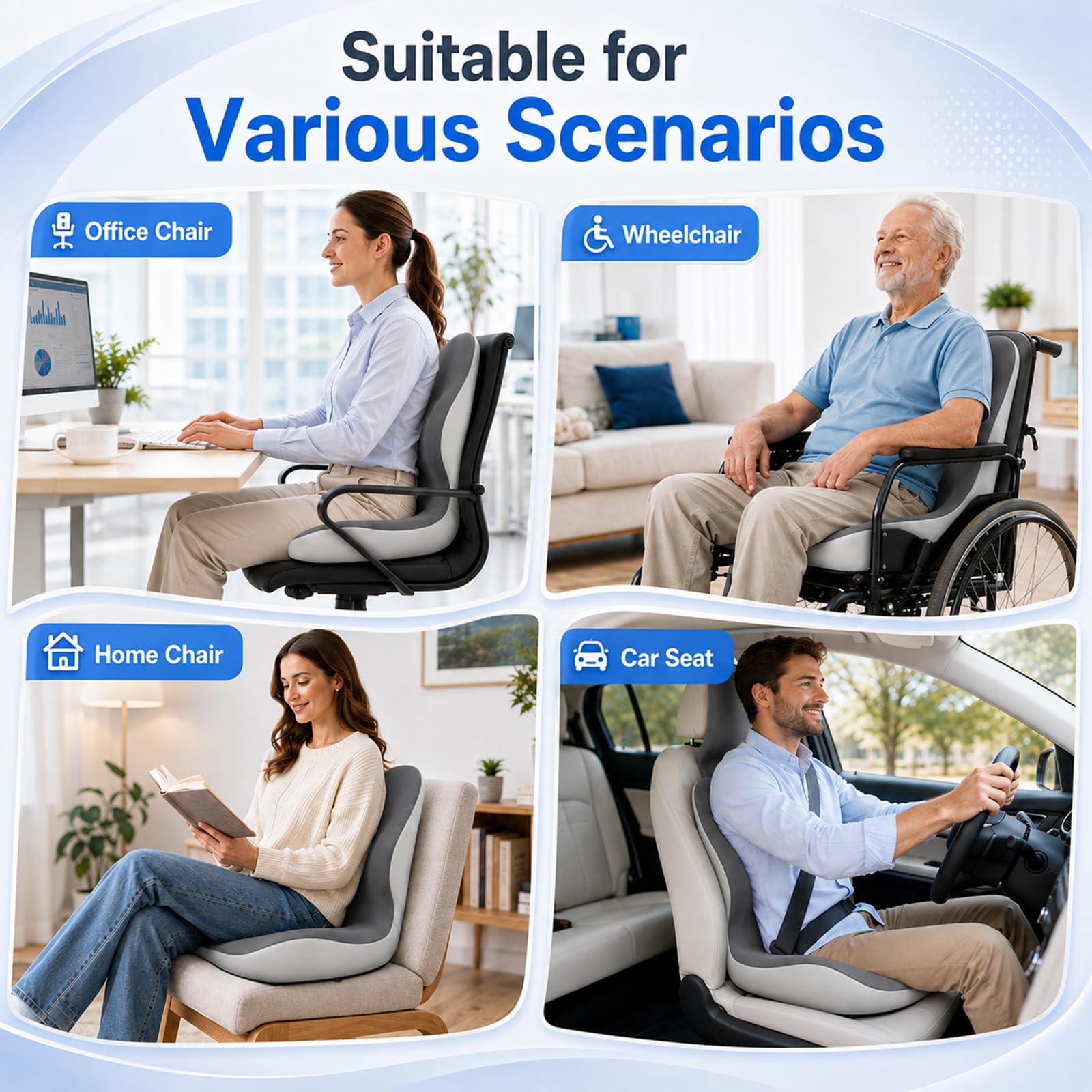 Cuscino ortopedico con schienale, cuscino ergonomico per sedia in memory foam